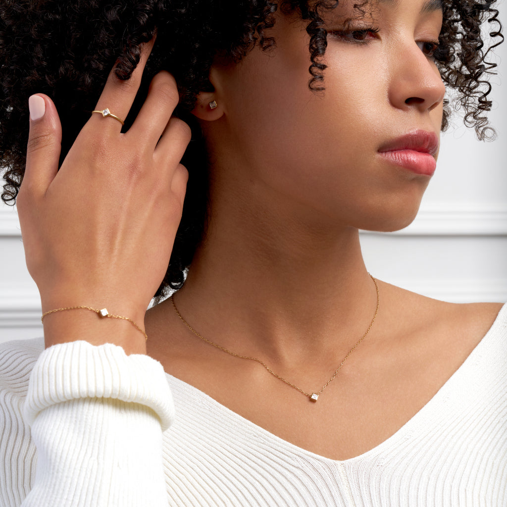 9 Carat Gold Clear Square Stone Necklace