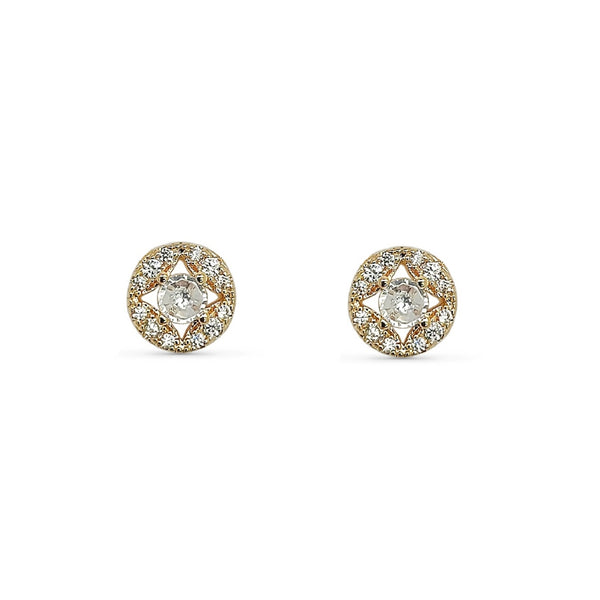 Briet Gold Round Crystal Stud Earrings