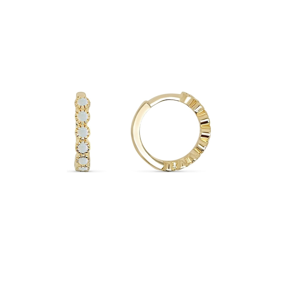 Gold Opal Coloured Stone Huggie Earrings