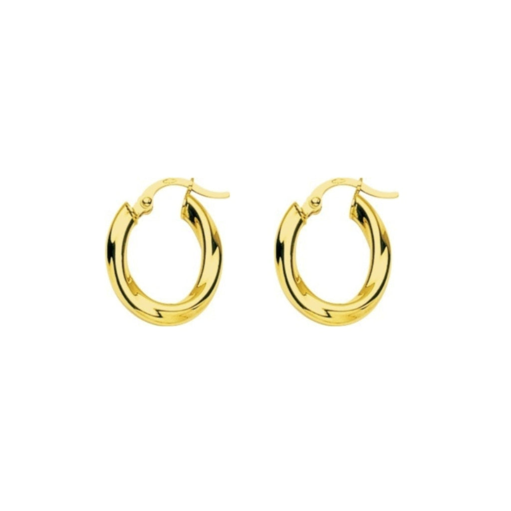 9 Carat Gold Twist Oval Hoop Earrings