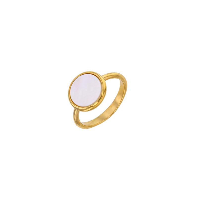 Gold Circle Natural Stone Ring Mother of Pearl