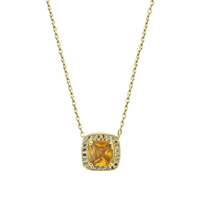 Gold Citrine Cushion Necklace