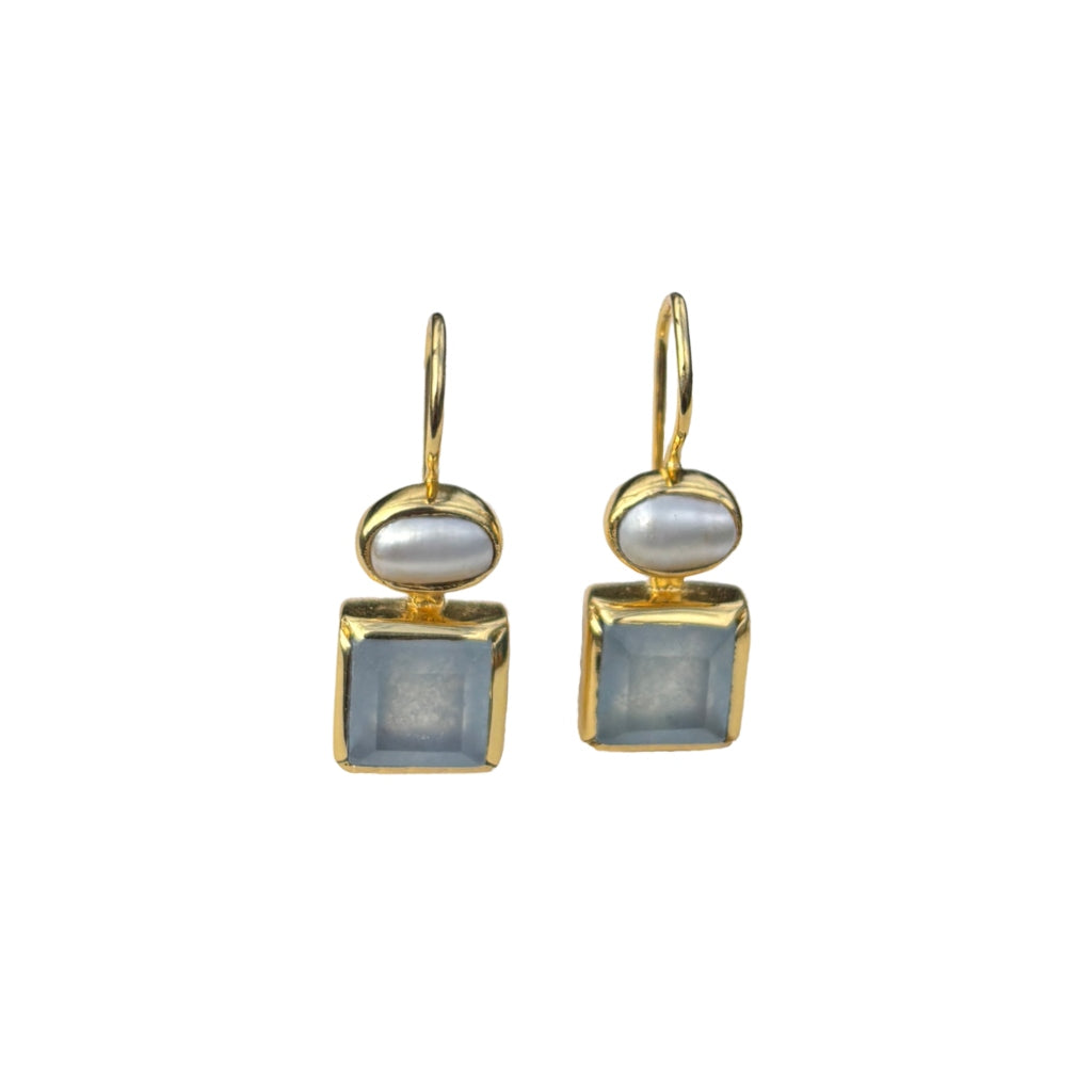 Gold Gemstone Square Drop Earrings