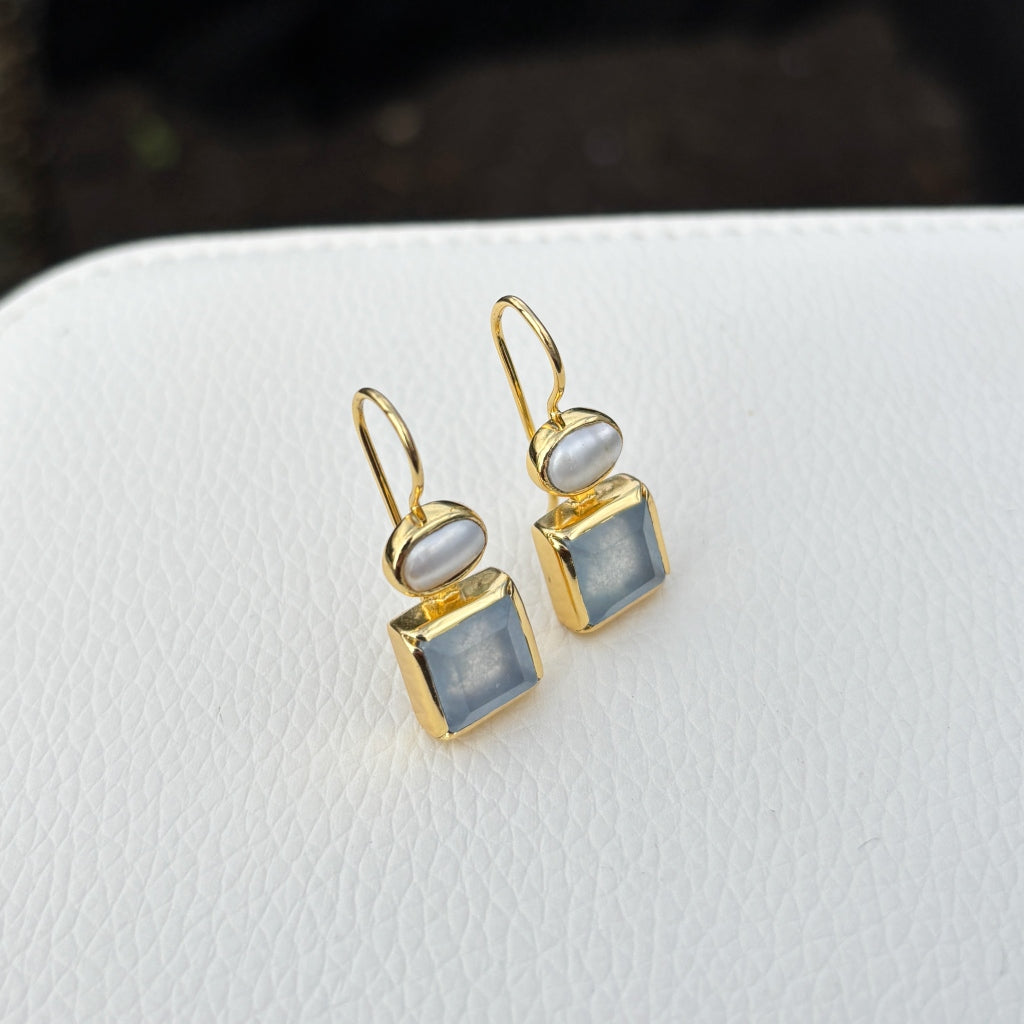 Gold Gemstone Square Drop Earrings | Danae | Noyre