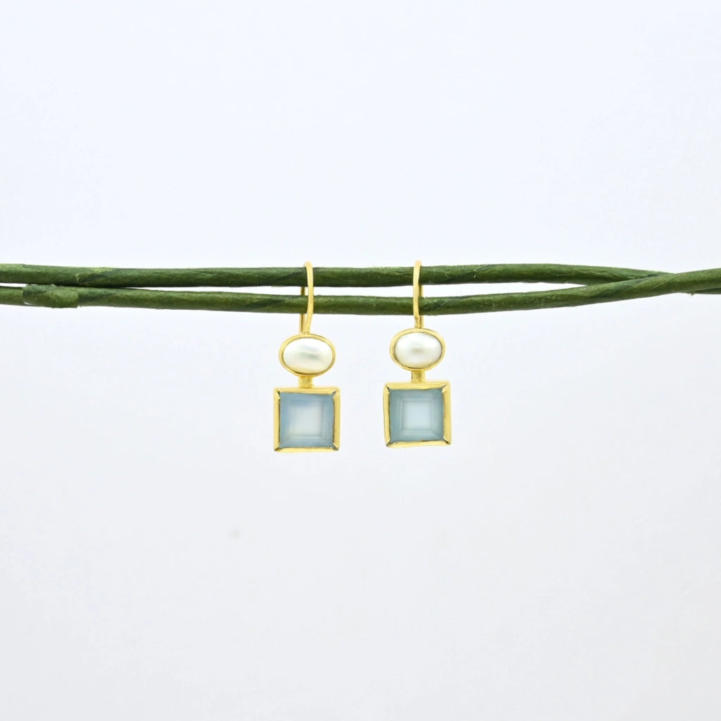Gold Gemstone Square Drop Earrings | Danae | Noyre