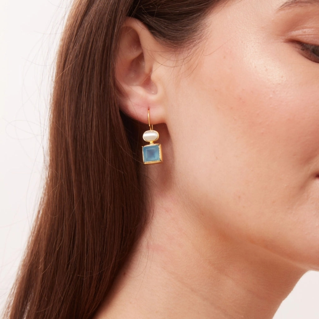Gold Gemstone Square Drop Earrings | Danae | Noyre
