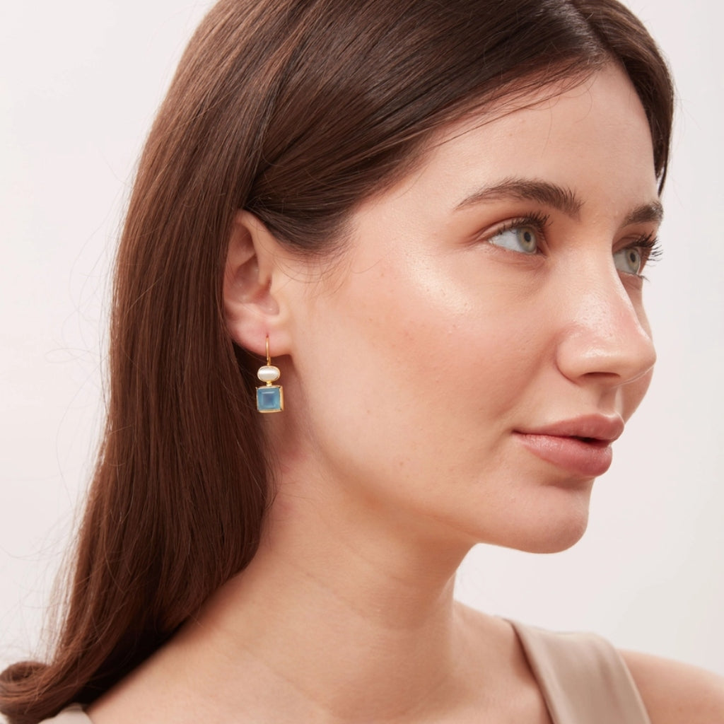 Gold Gemstone Square Drop Earrings | Danae | Noyre