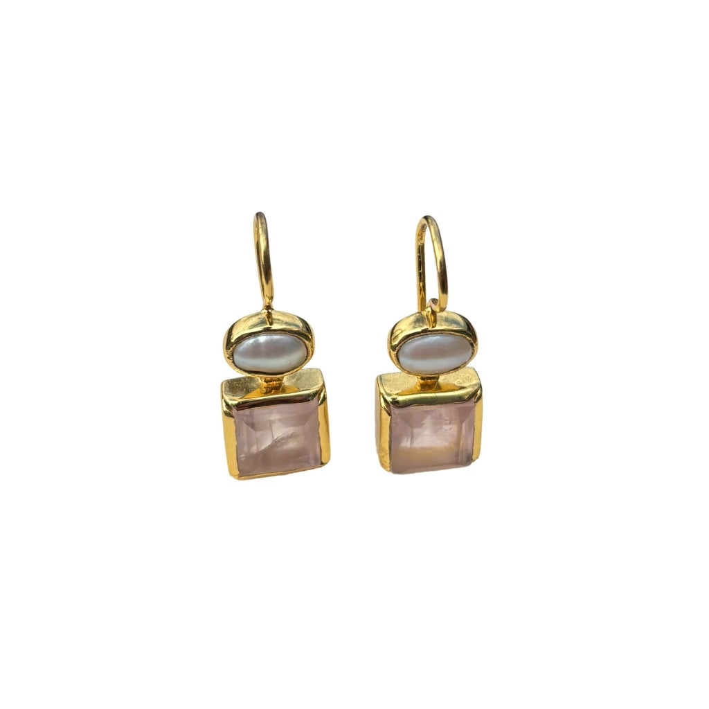 Gold Gemstone Square Drop Earrings