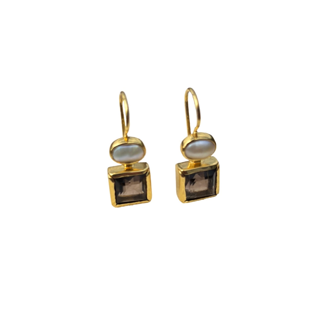 Gold Gemstone Square Drop Earrings