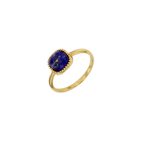 Gold Natural Stone Square Ring Lapis Lazuli