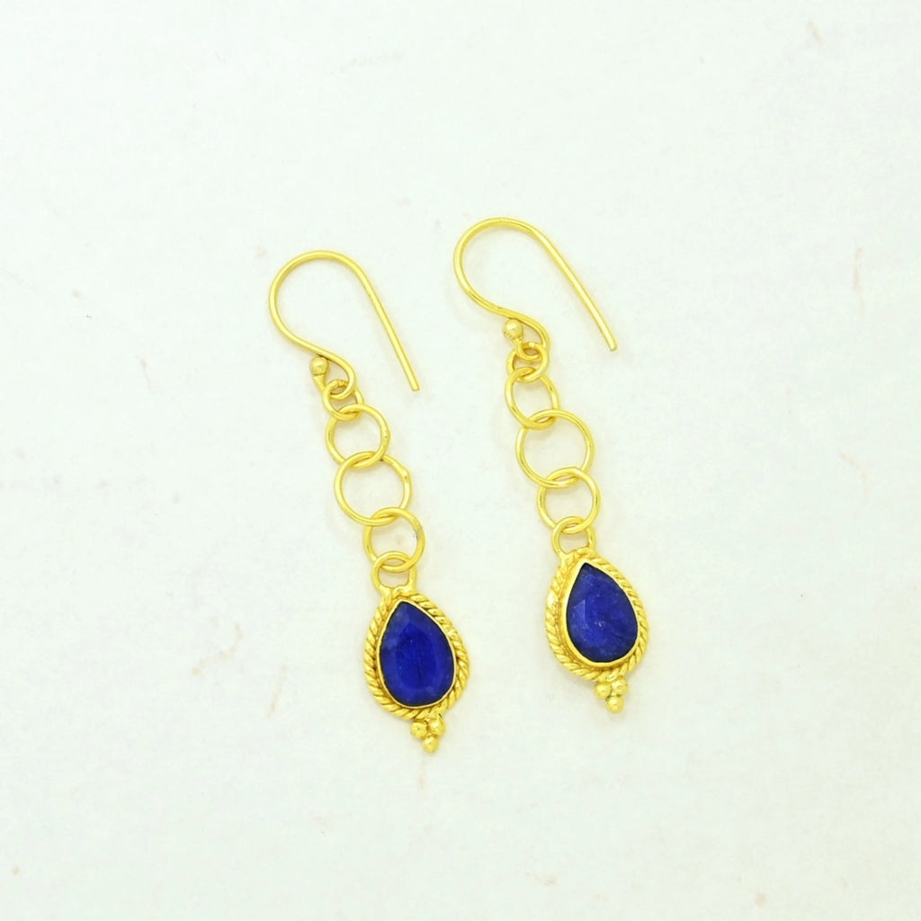 Gold Natural Stone Tear Drop Earrings | Vida | Noyre