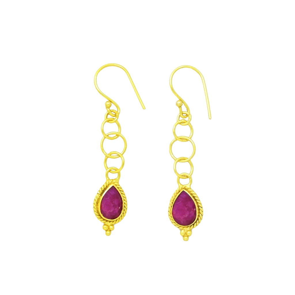 Gold Natural Stone Tear Drop Earrings | Vida | Noyre