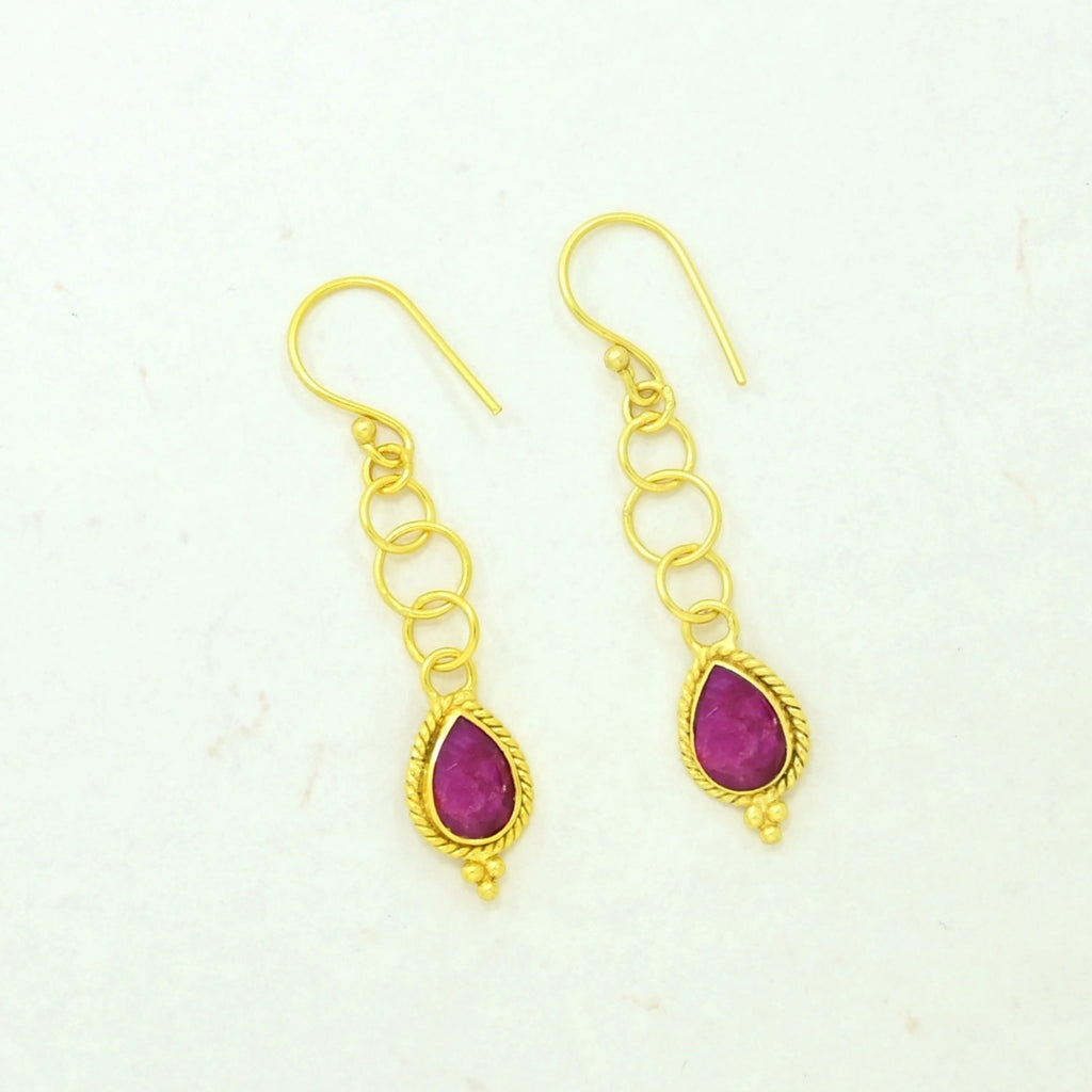Gold Natural Stone Tear Drop Earrings | Vida | Noyre