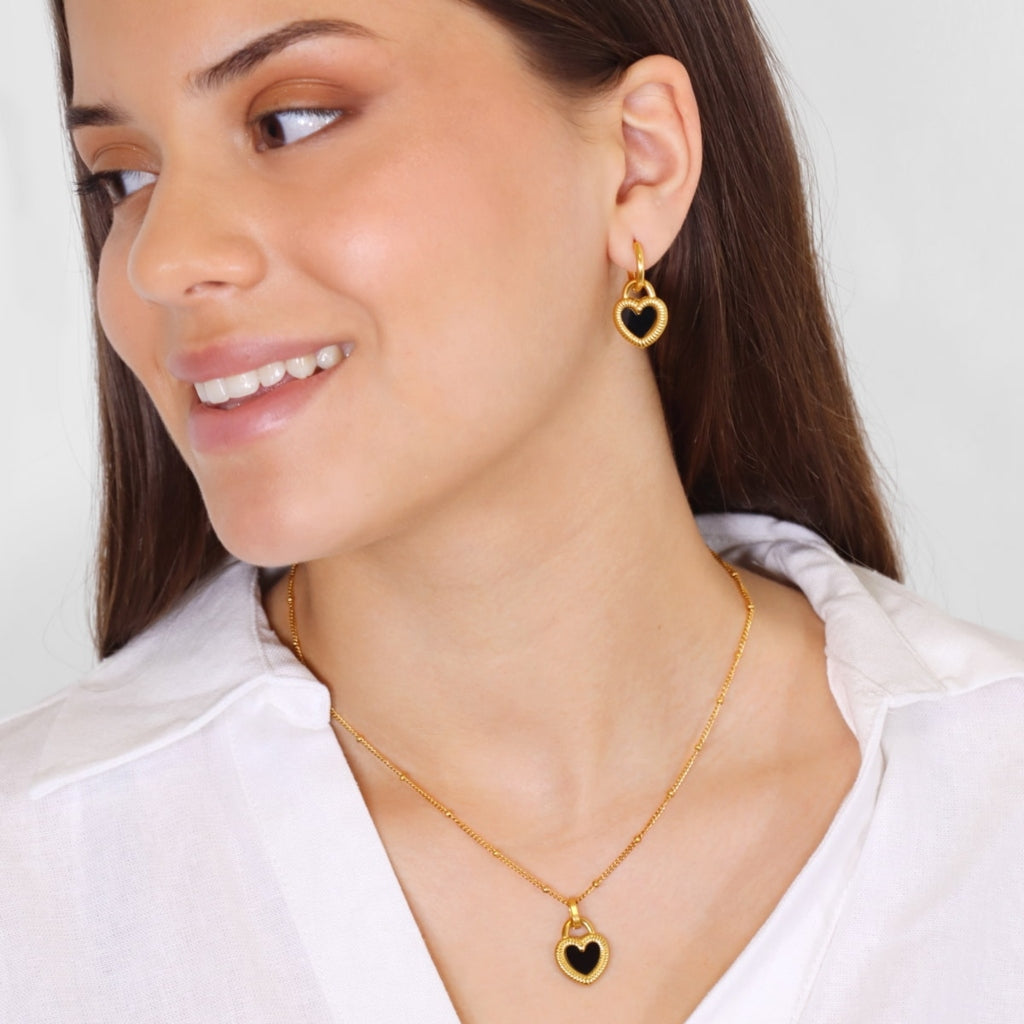 Gold Two Faces Heart Charm Earrings | Anartxy
