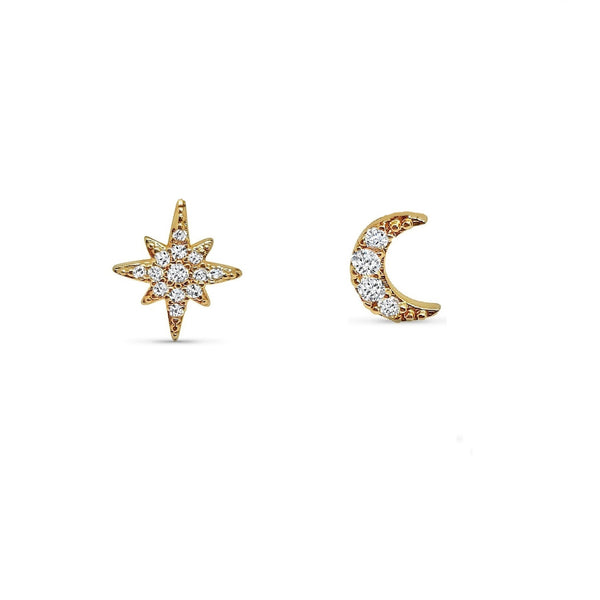 Gold Star & Moon Stud Earrings | Lexia