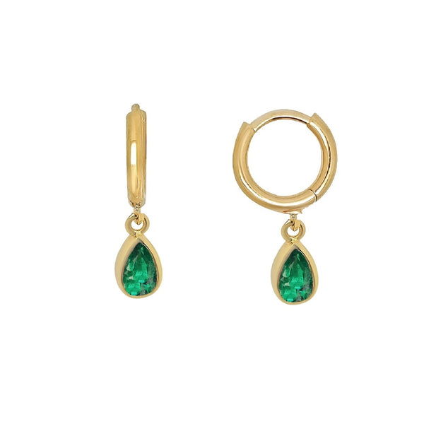 Gold Teardrop Charm Earrings Emerald
