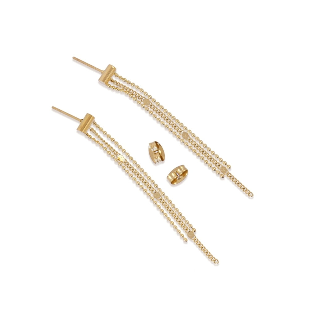 Gold Three Strand Drop Stud Earrings | Anartxy