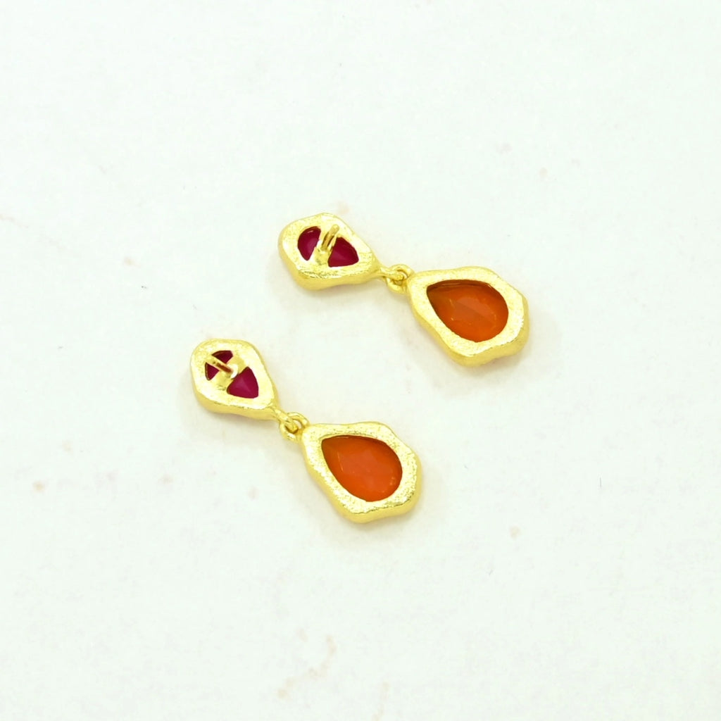 Gold Two Stone Drop Stud Earrings | Aveline | Noyre