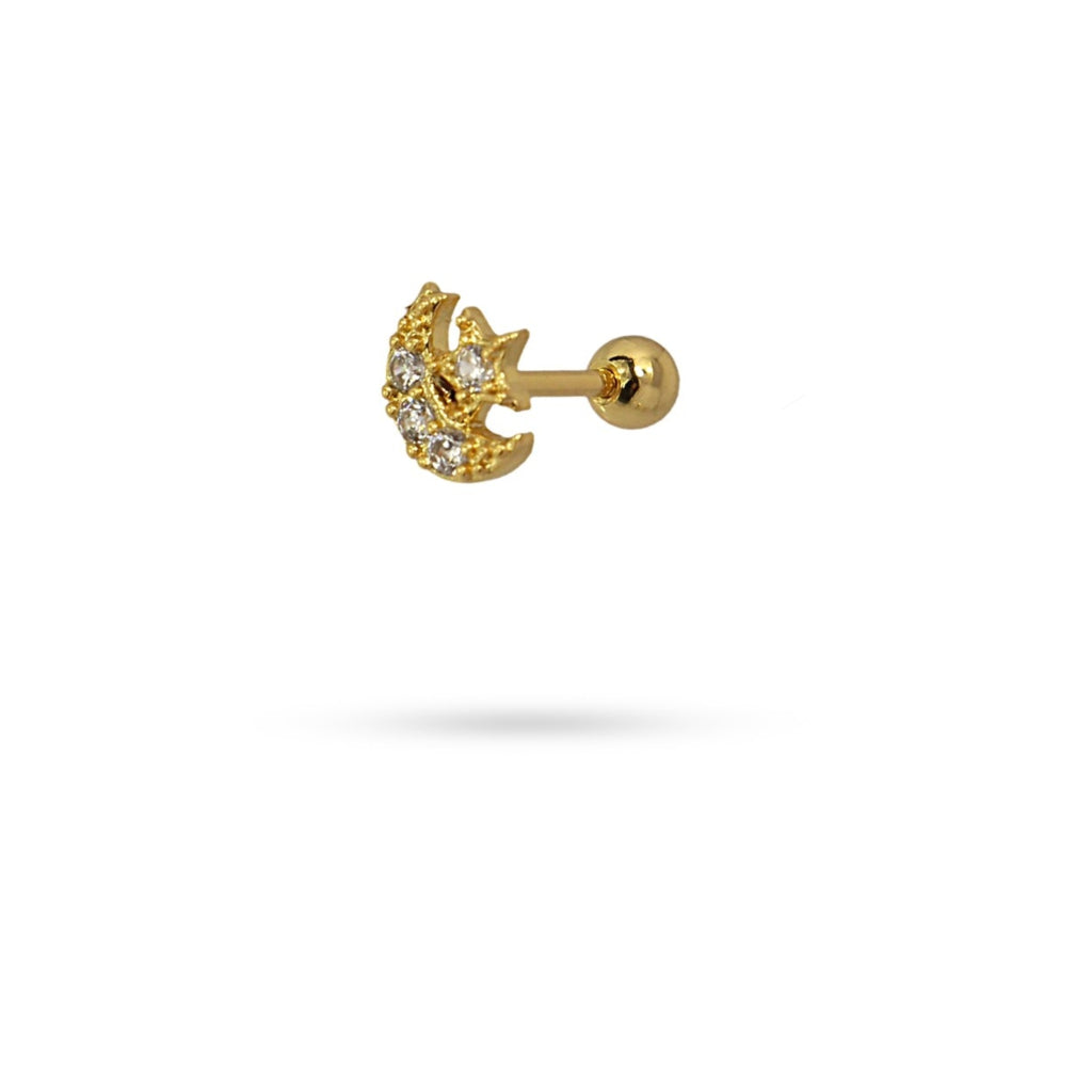 Gold Star and Moon Ball Back Single Stud Earring | Anartxy