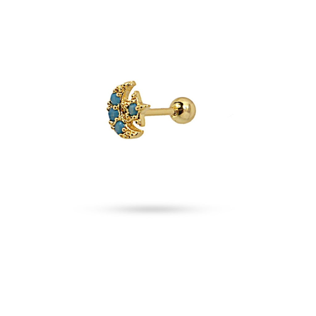 Gold Star and Moon Ball Back Single Stud Earring | Anartxy