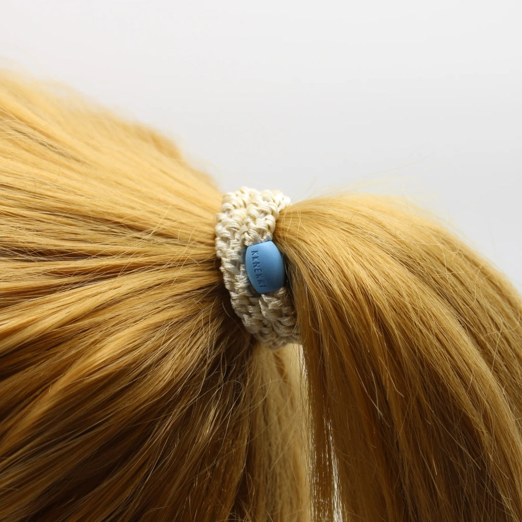 Kknekki Hair Tie | Plain | Ivory & Blue Bead