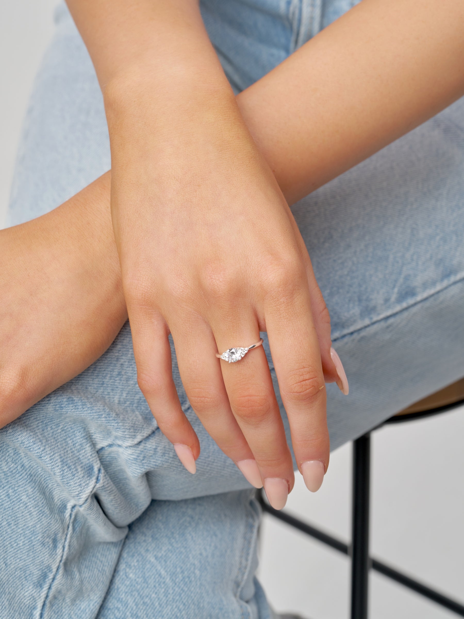 Silver Brilliant Cut Clear Stone Ring | Tani