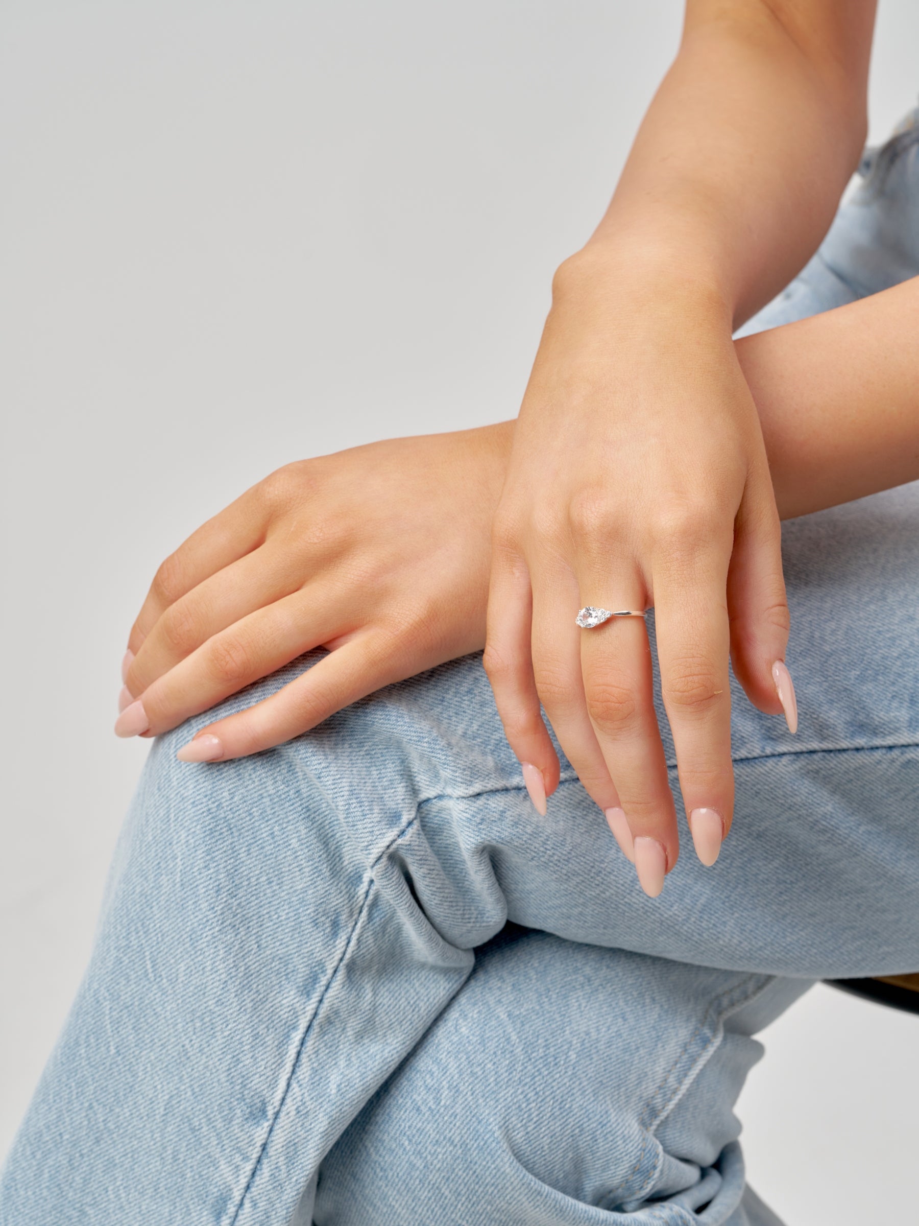 Silver Brilliant Cut Clear Stone Ring | Tani