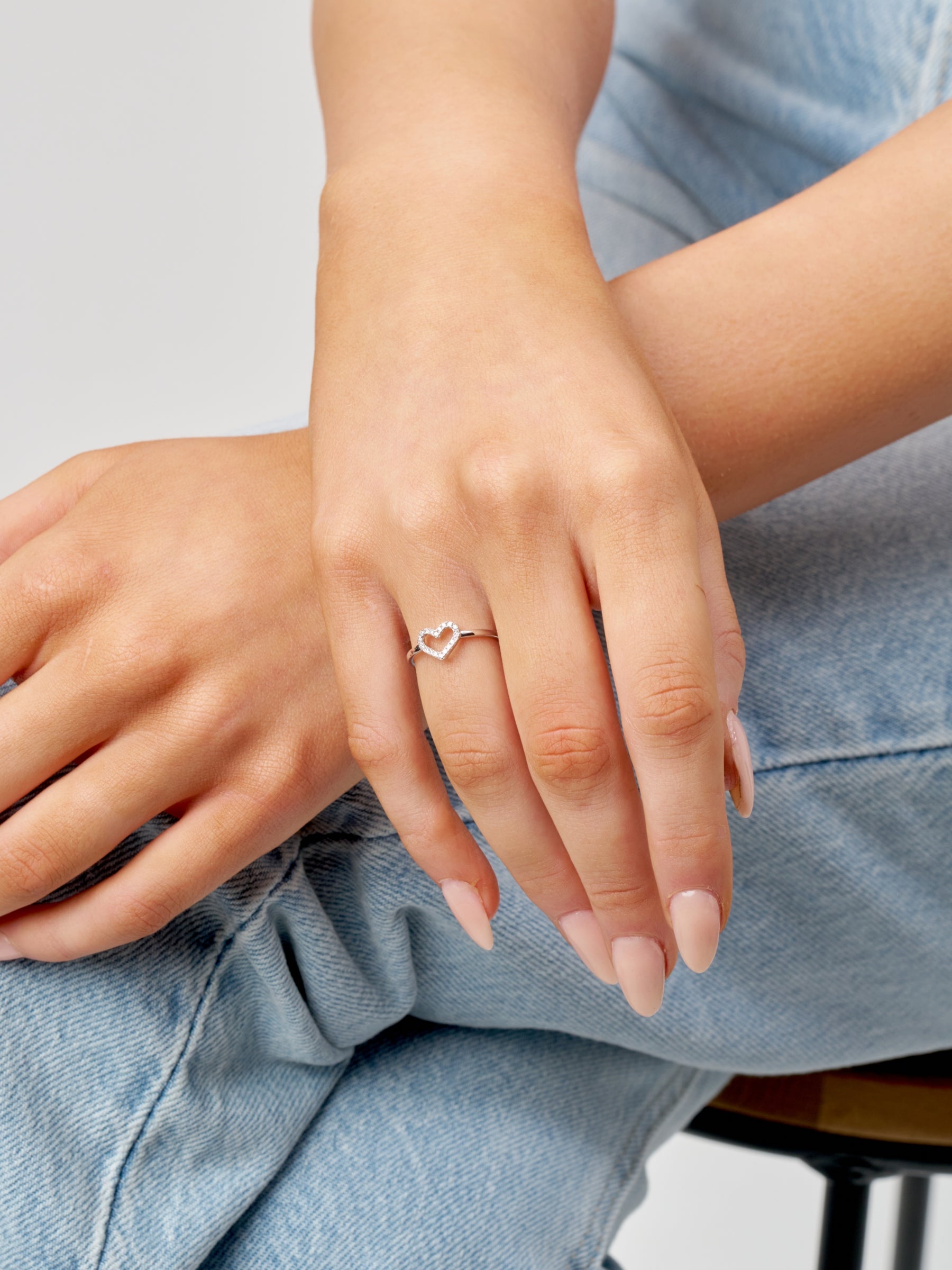 Silver Clear Stone Heart Cut Out Ring | Cheri