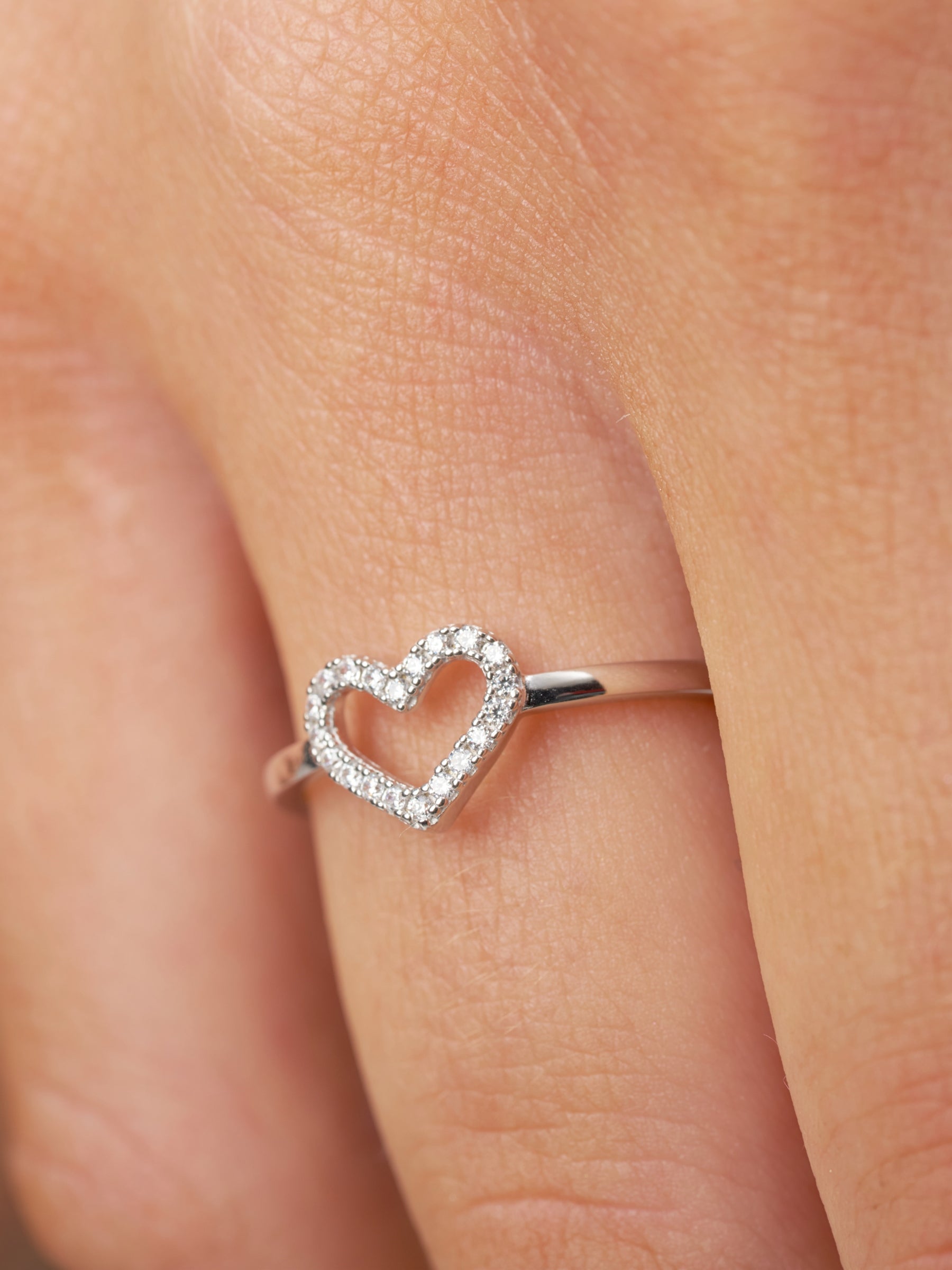 Silver Clear Stone Heart Cut Out Ring | Cheri