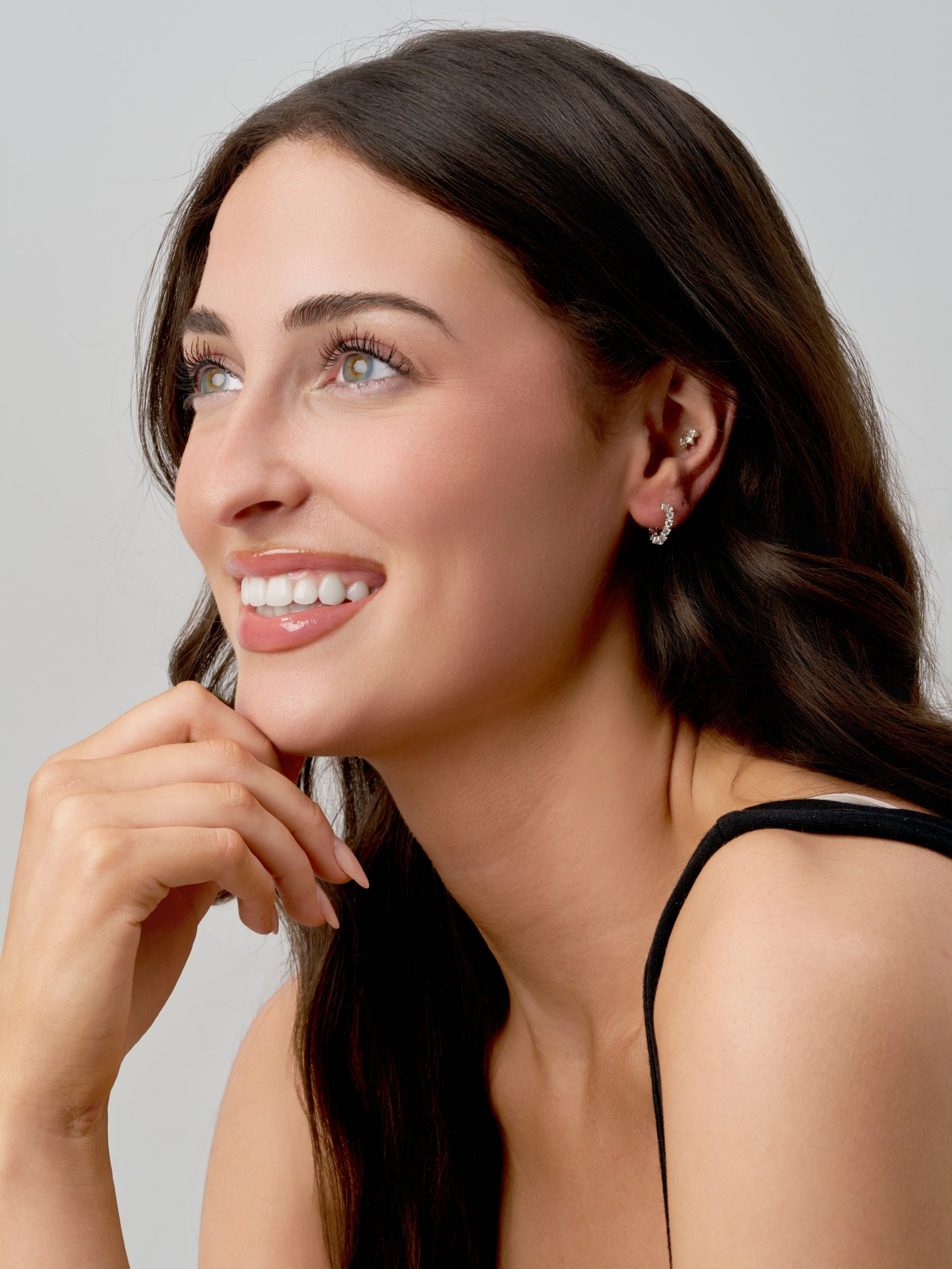Silver Clear Stone Hoop Stud Earrings | Chelle