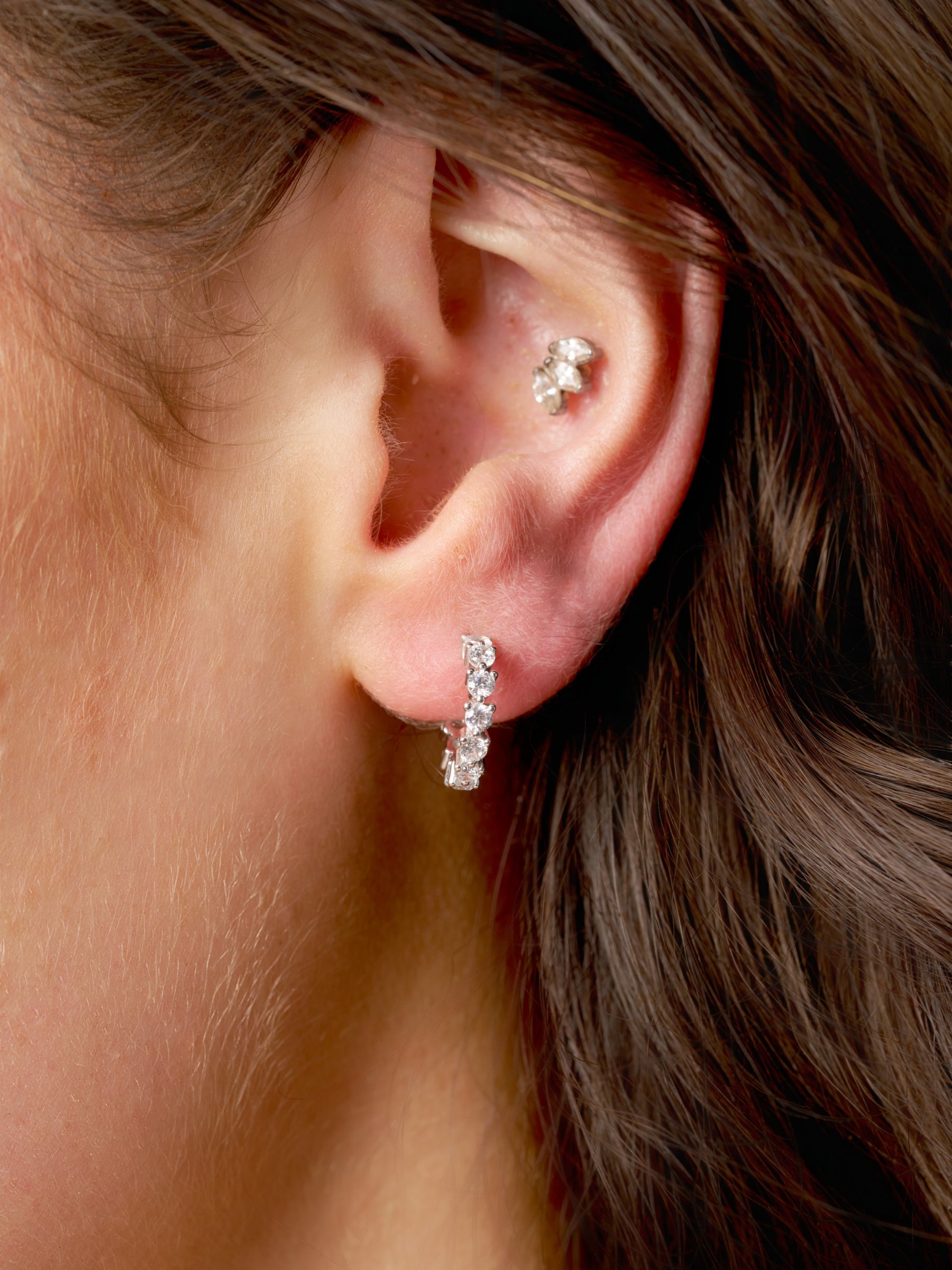 Silver Clear Stone Hoop Stud Earrings | Chelle
