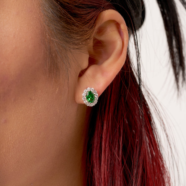 Silver Cluster Stud Earrings Emerald
