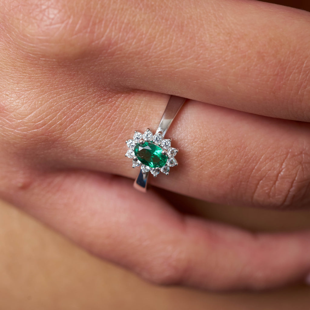 Silver Coloured Stone Cluster Ring
