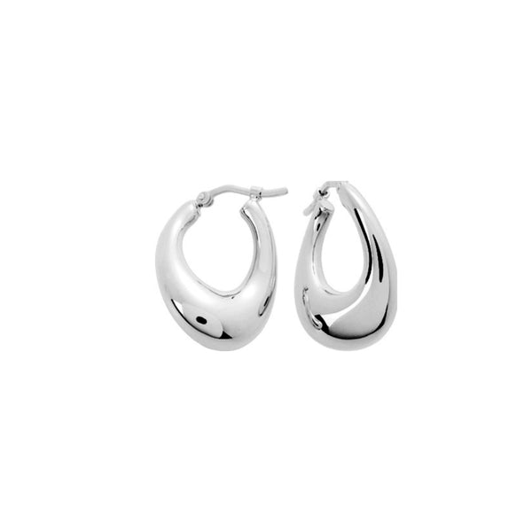 Silver Curved Oval Hoop Earrings