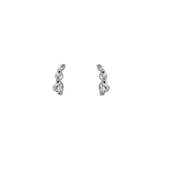 Silver Dainty Three Stone Stud Earrings 