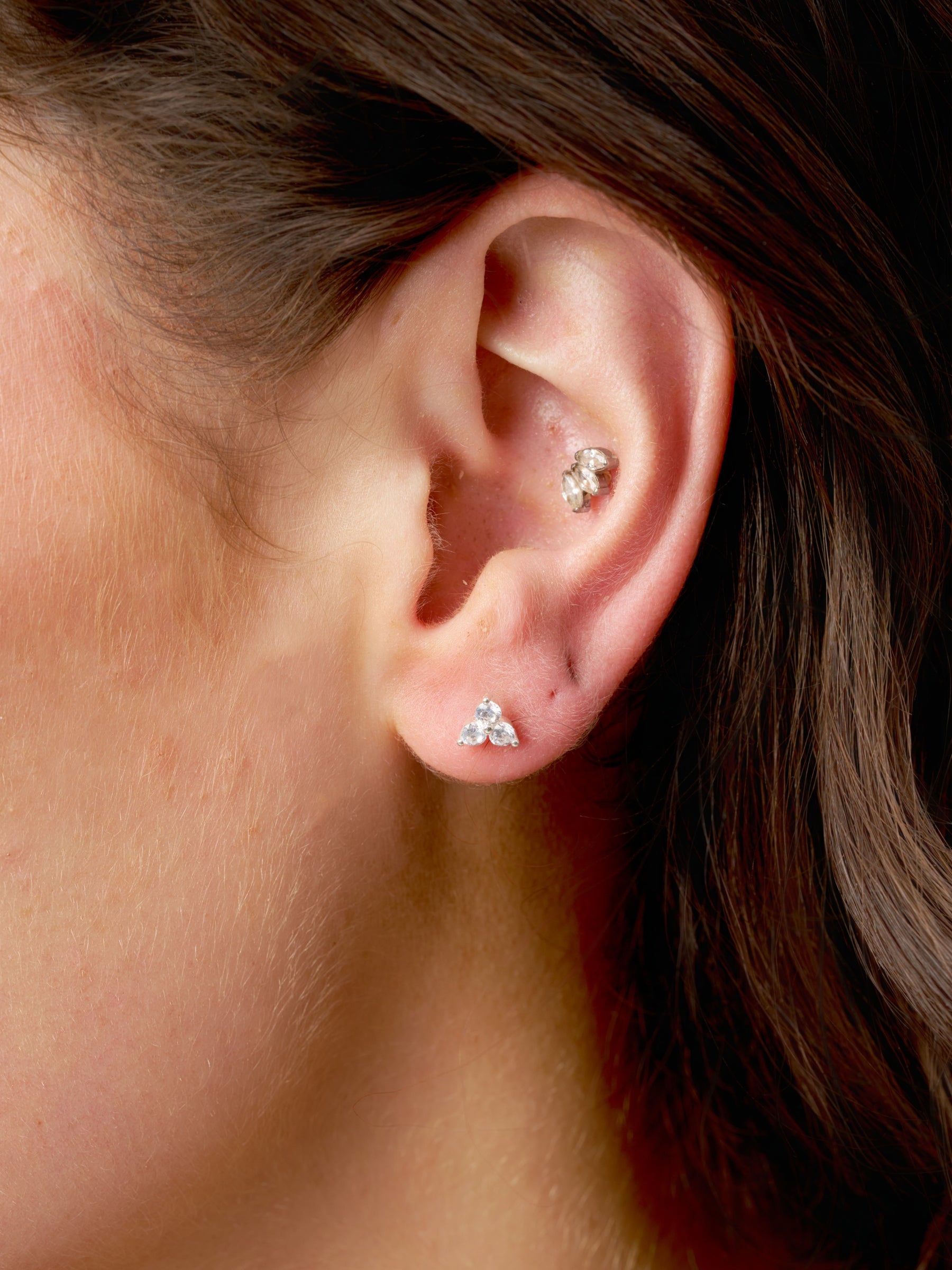 Silver Dainty Three Stone Stud Earrings | Sena