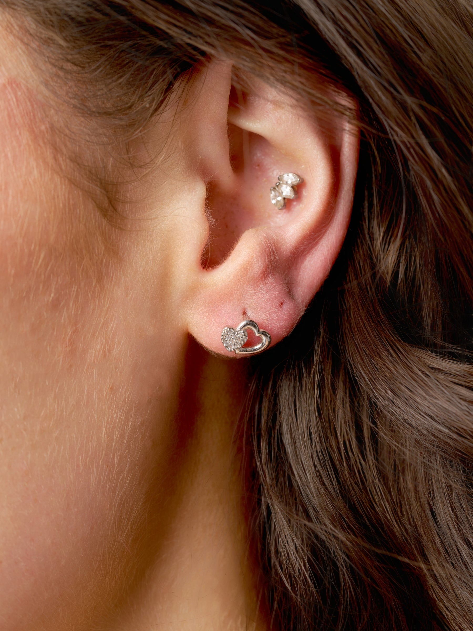 Silver Double Heart Stud Earrings | Dori