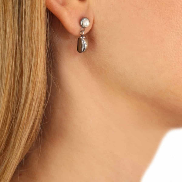 Silver Pearl Drop Stud Earrings | Anartxy