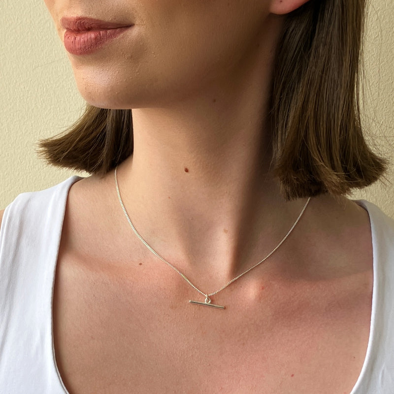 Silver T-Bar Necklace with Curb Chain