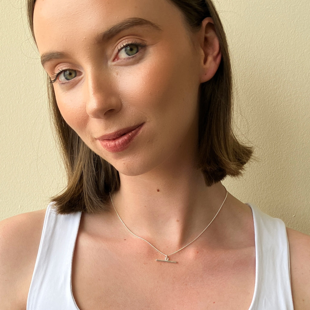 Silver T-Bar Necklace with Curb Chain