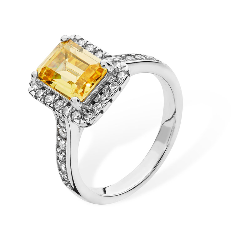 Delicate Rectangle Shape Citrine Stone Sterling Silver Ring, r520