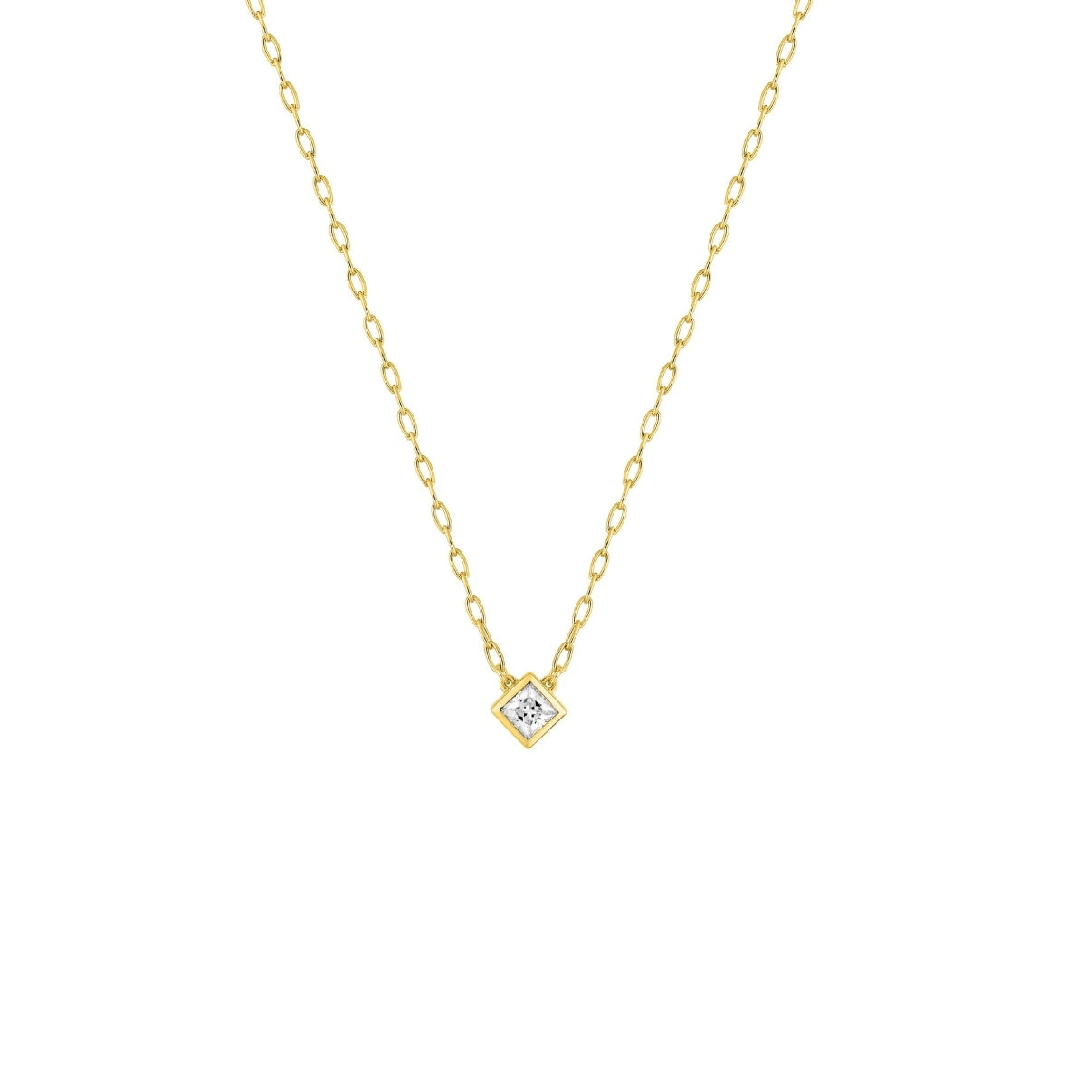 9 Carat Gold Clear Square Stone Necklace