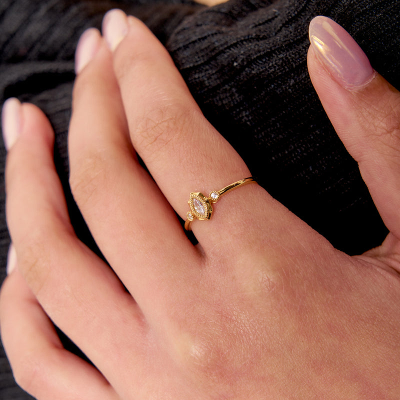 9 Carat Gold Delicate Marquise Cut Ring