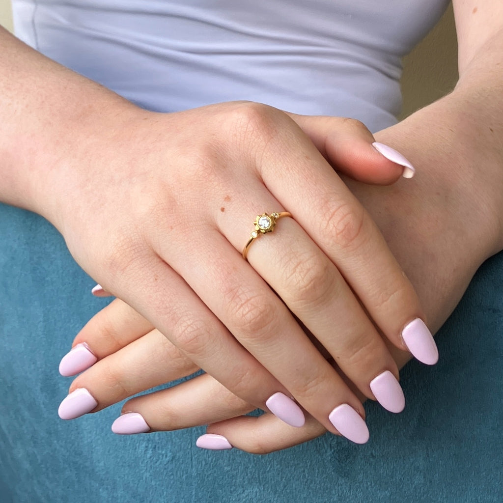 9 Carat Gold Delicate Triple Stone Ring