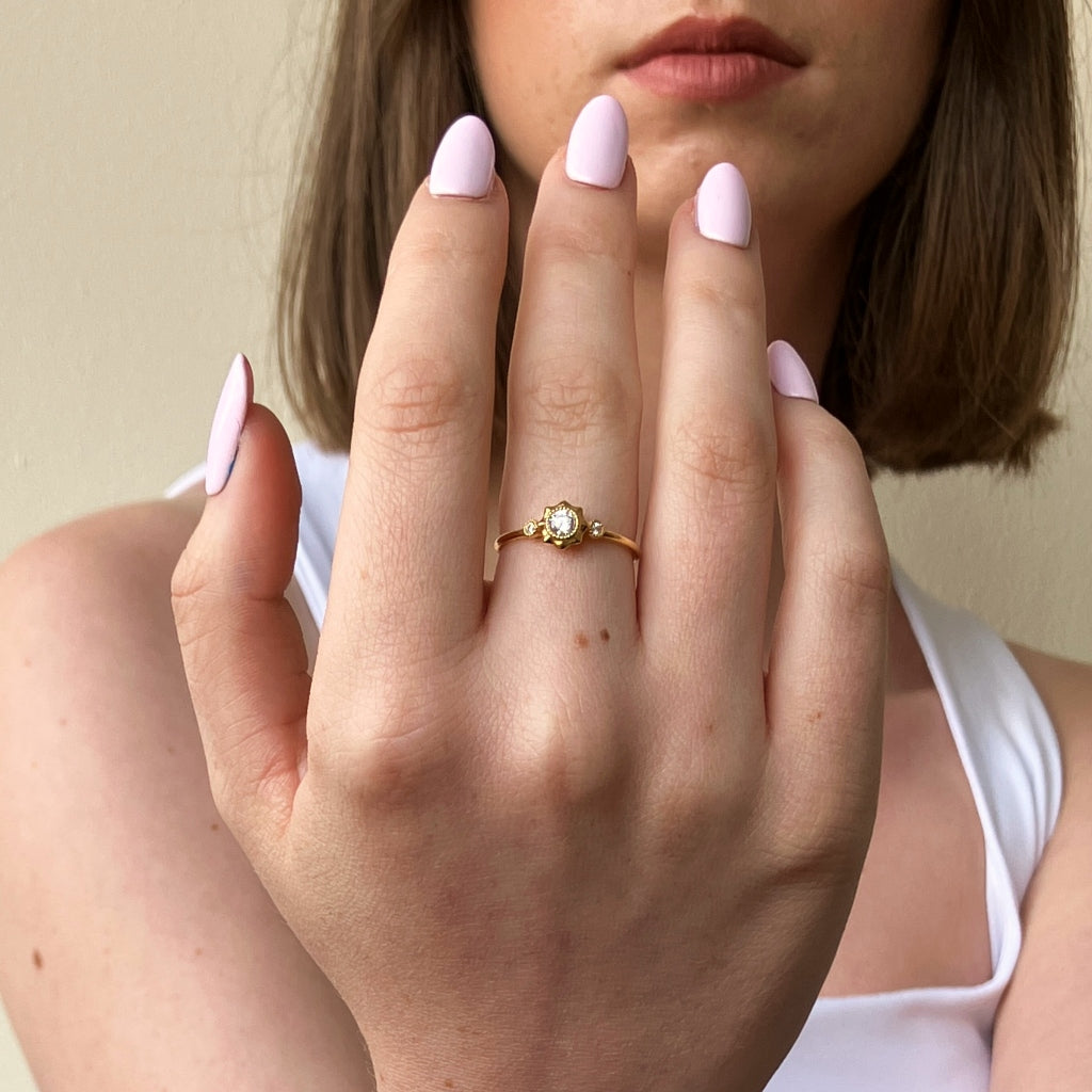 9 Carat Gold Delicate Triple Stone Ring