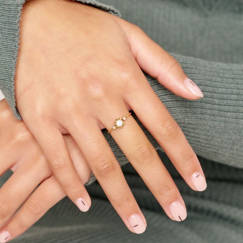 9 Carat Gold Delicate Triple Stone Ring