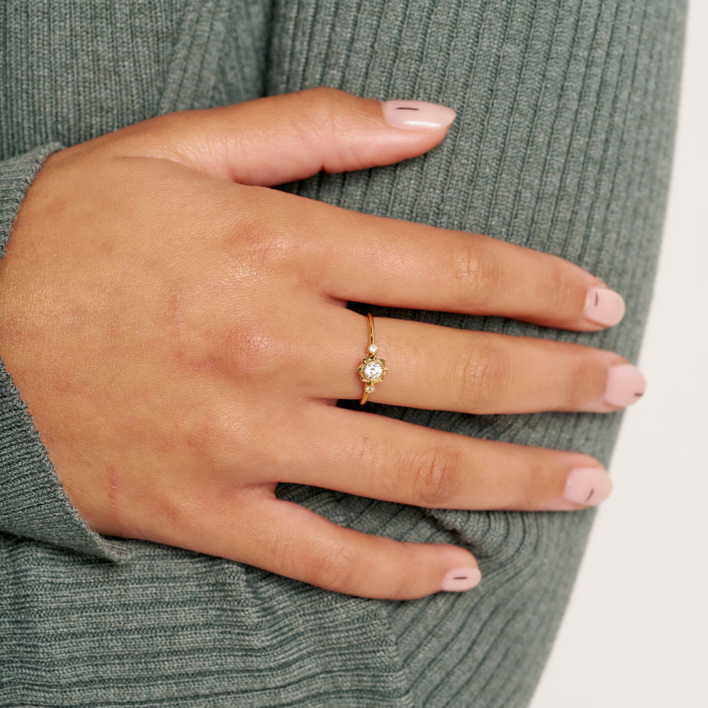 9 Carat Gold Delicate Triple Stone Ring