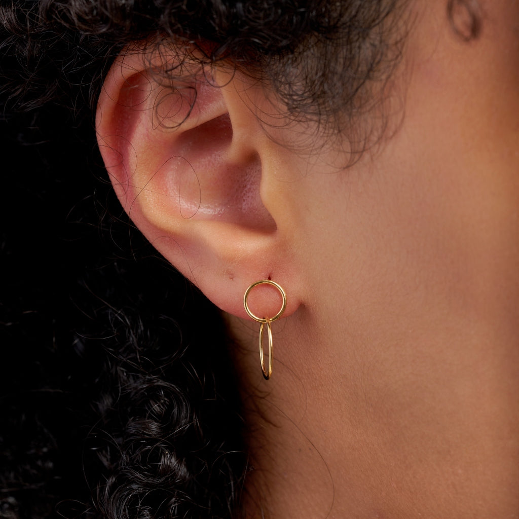 9 Carat Gold Interlocking Circle Drop Earrings