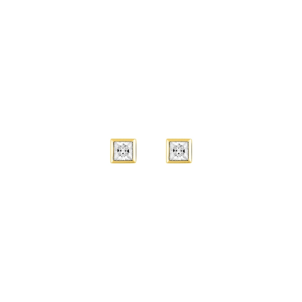 9 Carat Gold Clear Stone Square Stud Earrings