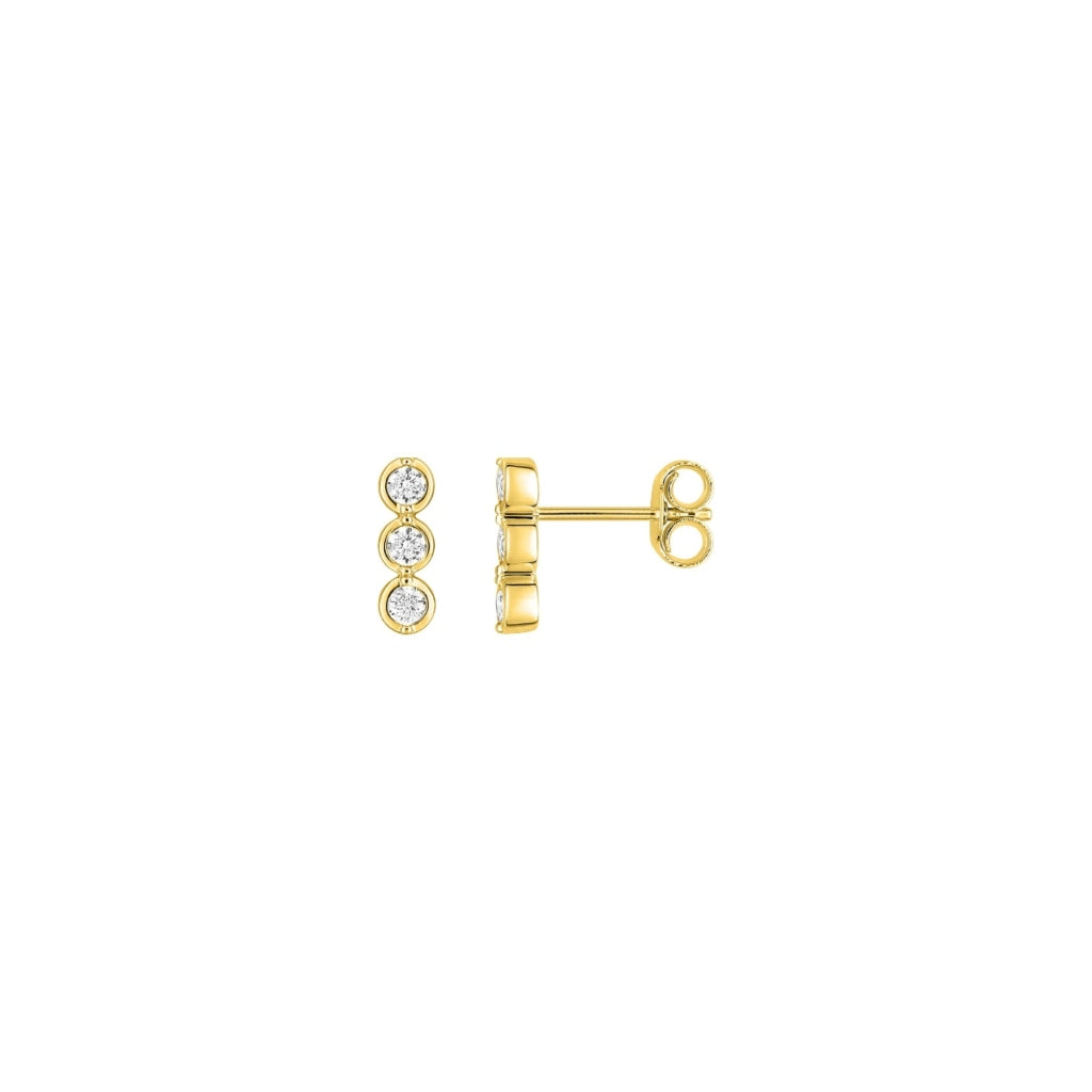 9 Carat Gold Three Stone Stud Earrings